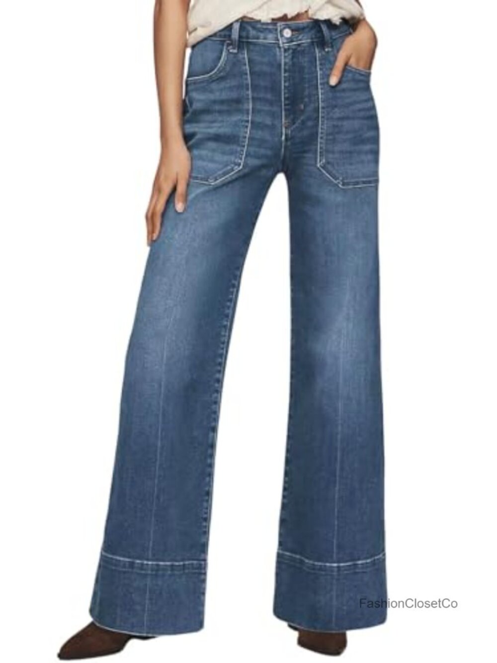 High Waisted Wide Leg Baggy Jeans with Front Pockets
